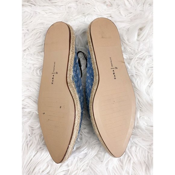 Zara Trafaluc Chambray Denim Slip On Espadrille Mule Pointed Toe Flats 6.5 NEW - Picture 4 of 4